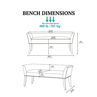 Welburn 49.5" Upholstered Bench with Back & Wood Legs