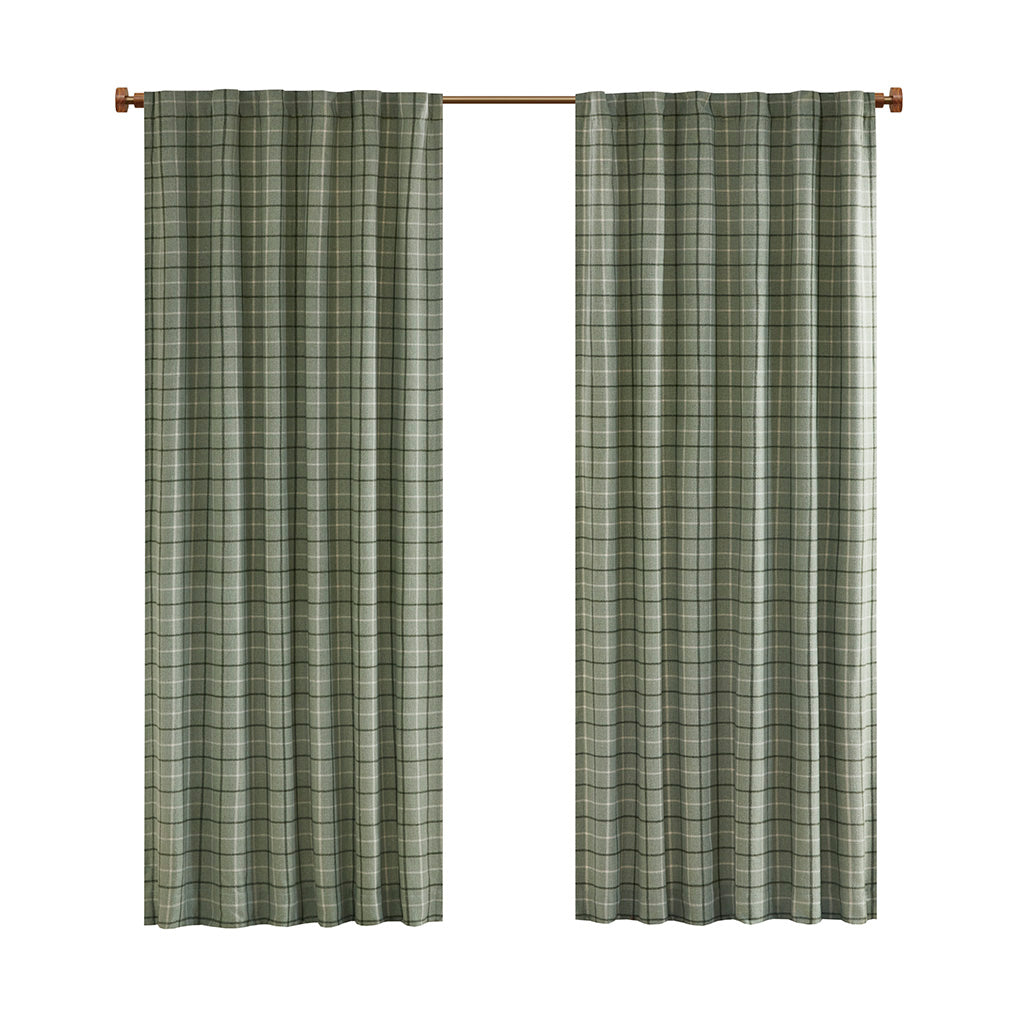 Madison Park Plaid Rod Pocket and Back Tab Curtain Panel with Fleece Lining