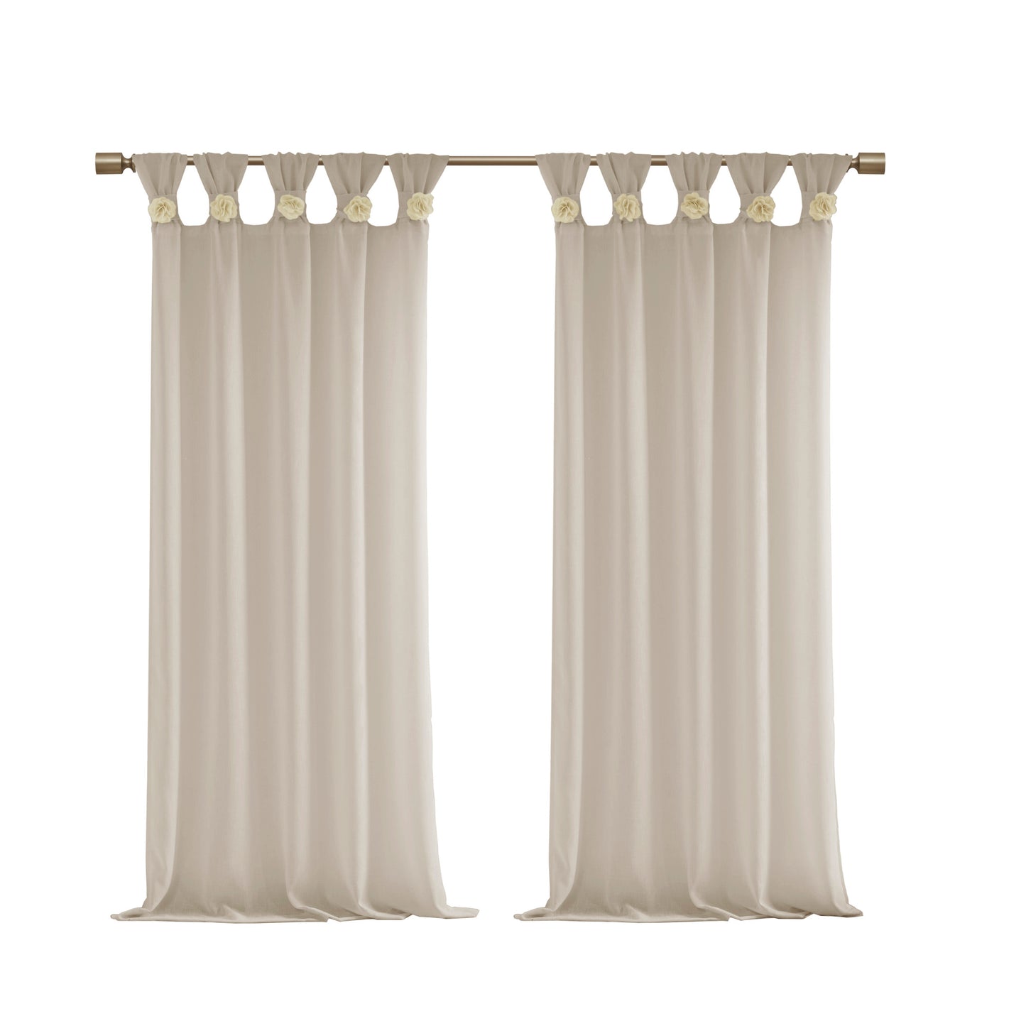 Madison Park Floral Embellished Cuff Tab Top Solid Curtain Panel