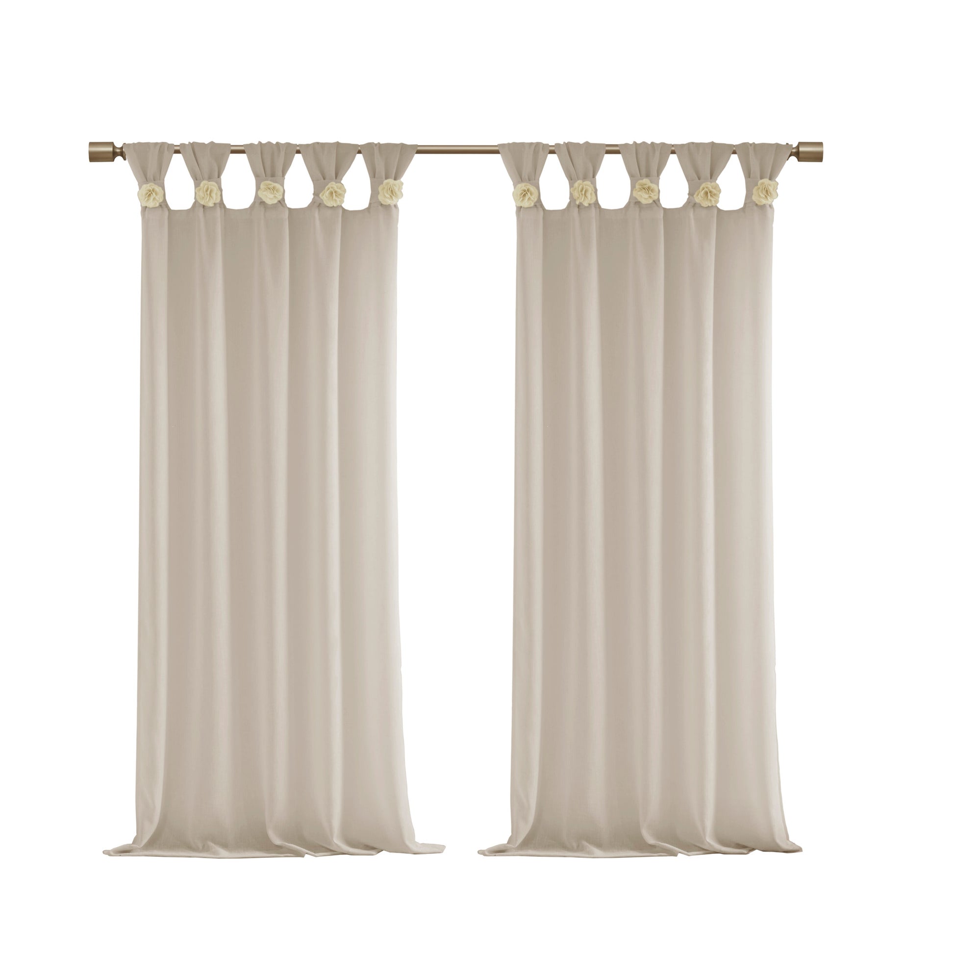 Madison Park Floral Embellished Cuff Tab Top Solid Curtain Panel