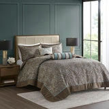 Aubrey 5 Piece Jacquard Bedspread Set with Throw Pillows