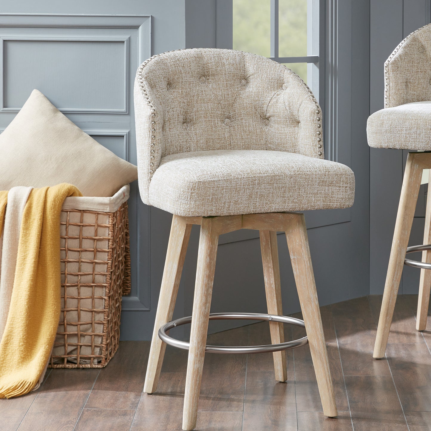 Madison Park Upholstered 360 Degree Swivel Counter Stool 26" H