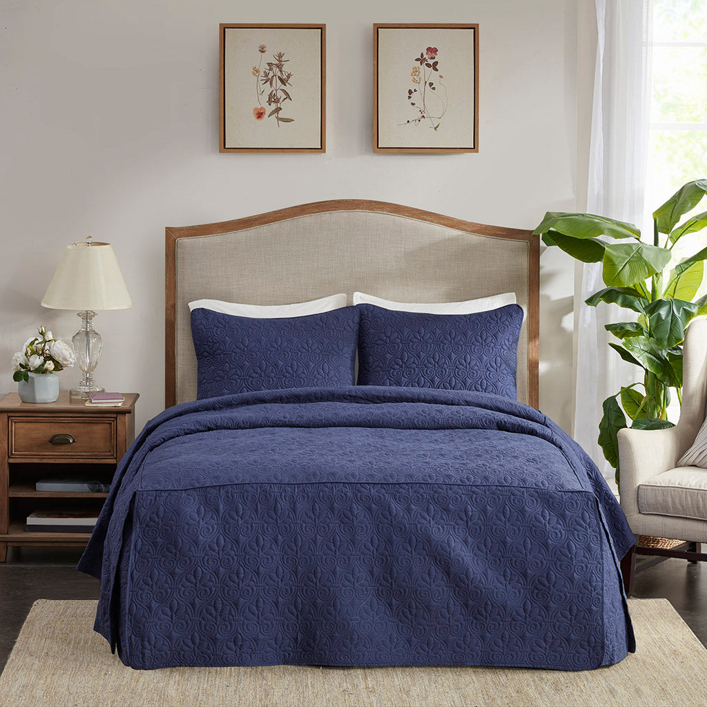 Madison Park 3 Piece Split Corner Pleated Quilted Bedspread