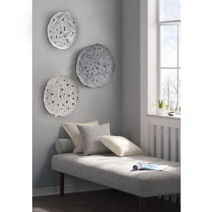 Madison Park Textured Feather 3-piece Metal Disc Wall Decor Set