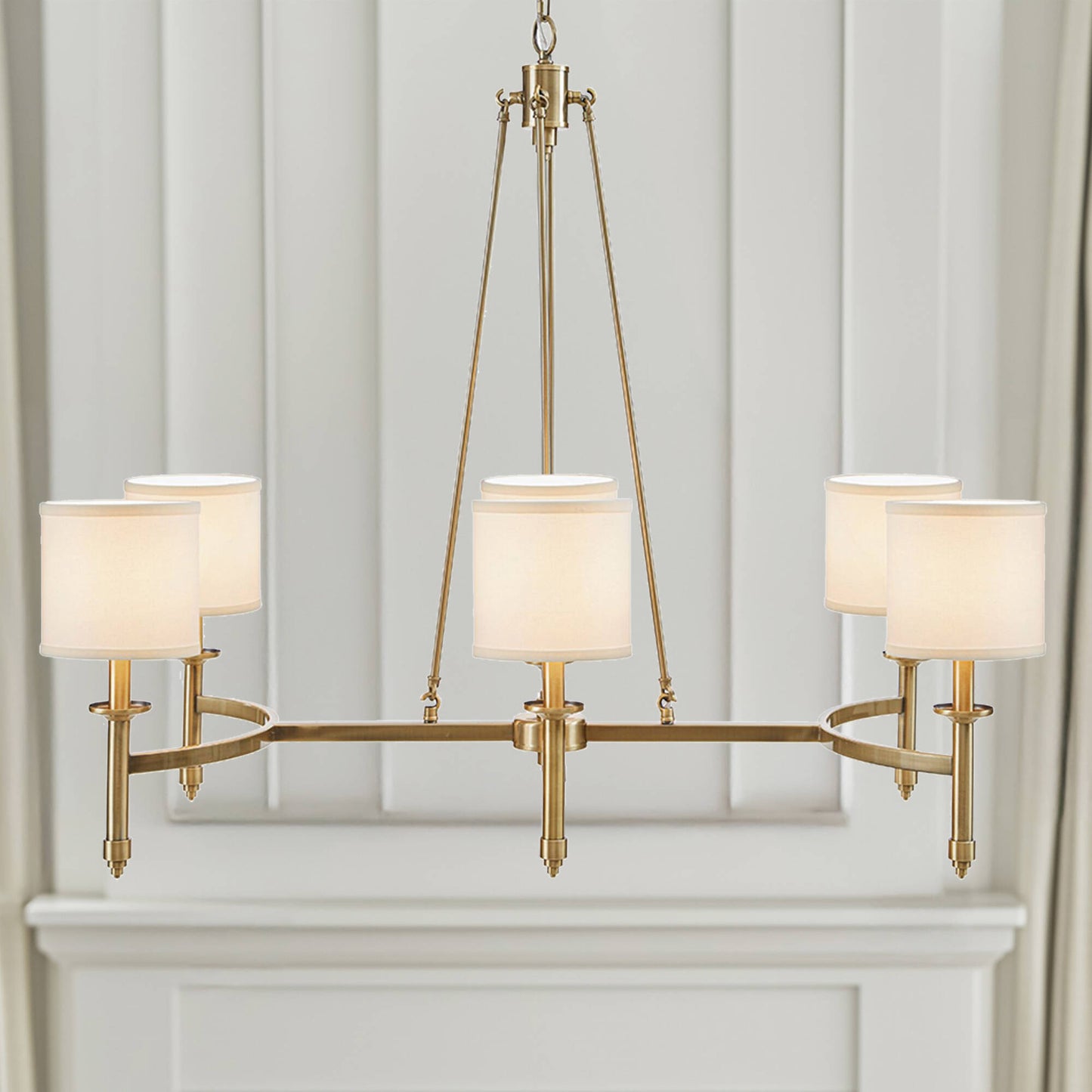 Hampton Hill 6-light Chandelier with Fabric Drum Shades