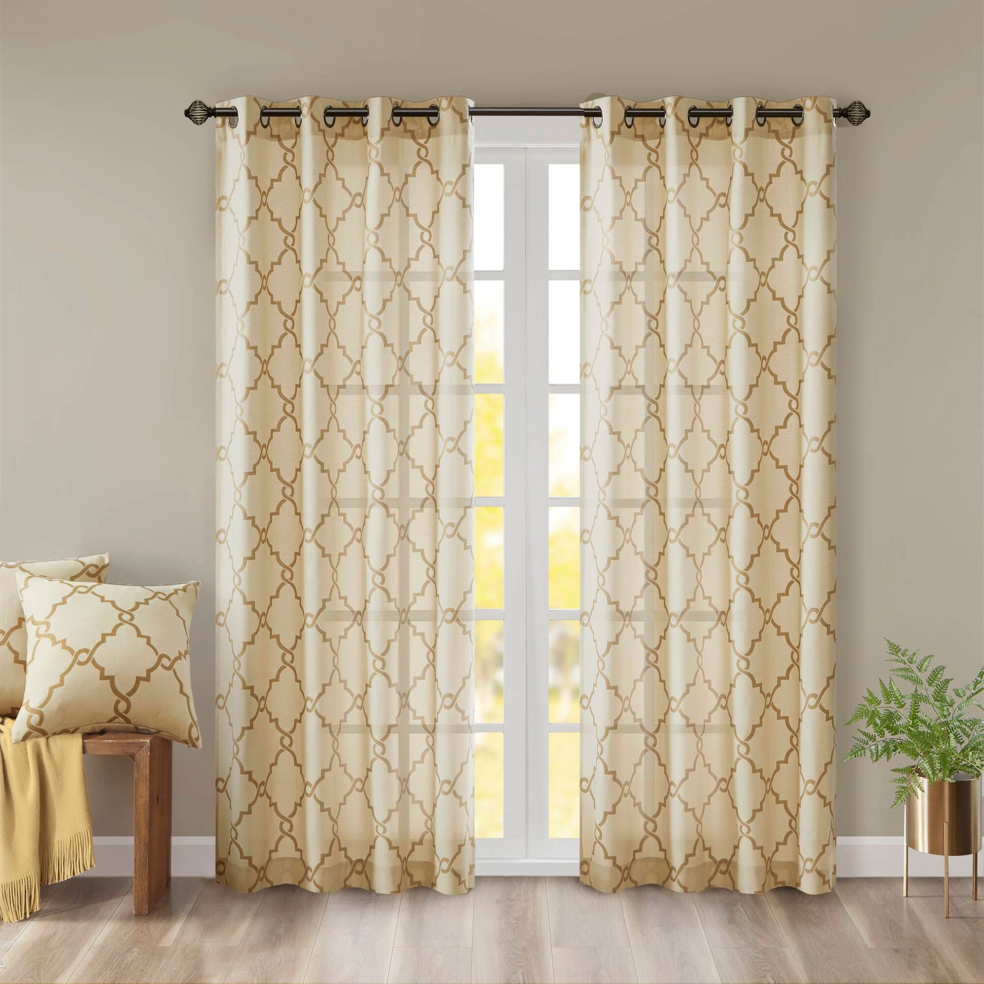 Madison Park Fretwork Print Grommet Top Window Curtain Panel