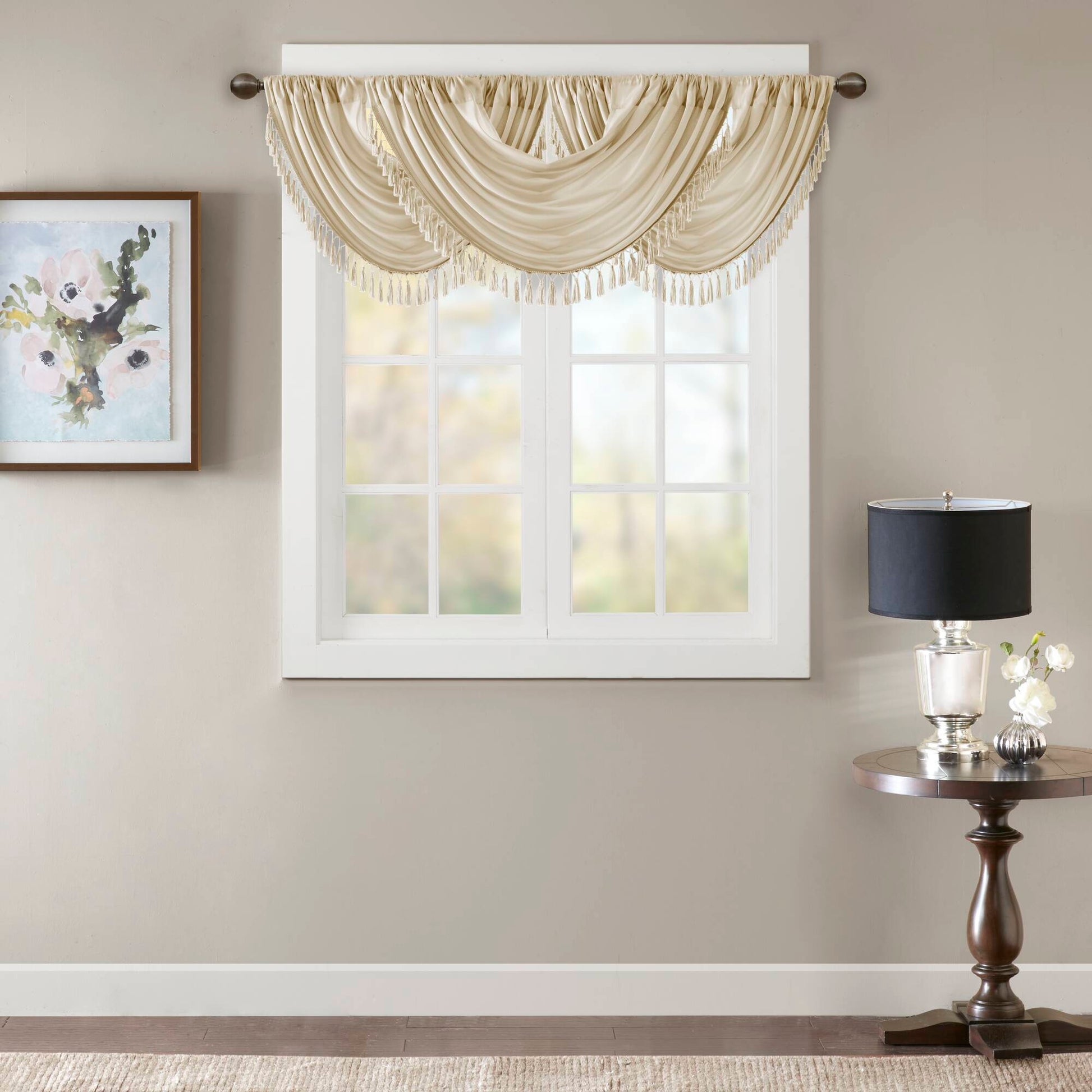 Madison Park Faux Silk Waterfall Embellished Valance