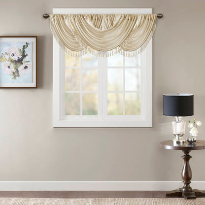 Madison Park Faux Silk Waterfall Embellished Valance