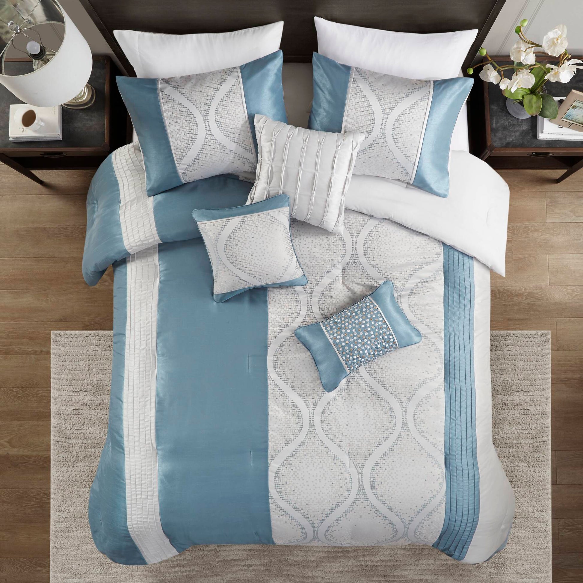 Madison Park 6 Piece Jacquard Comforter Set with Throw Pillows
