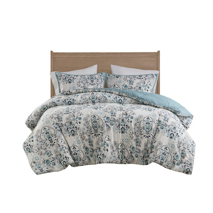 Madison Park 3 Piece Floral Printed Cotton Comforter Set