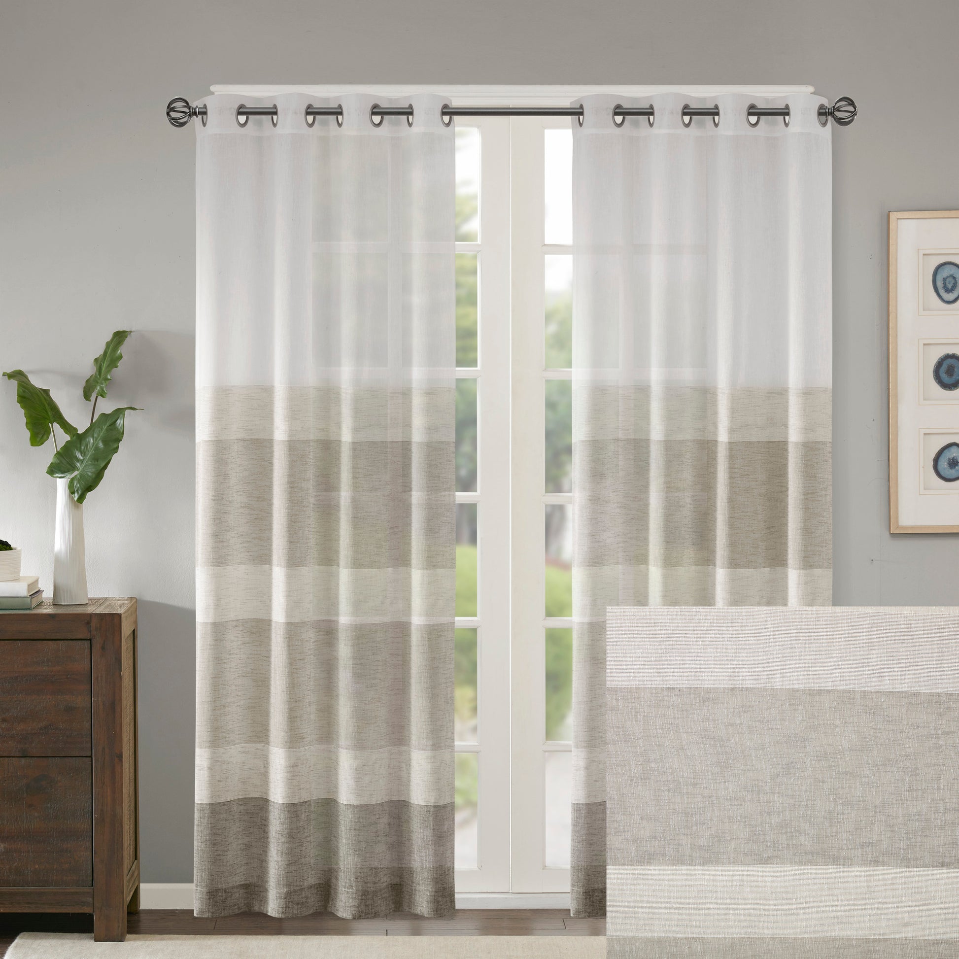 Madison Park Woven Faux Linen Striped Window Sheer