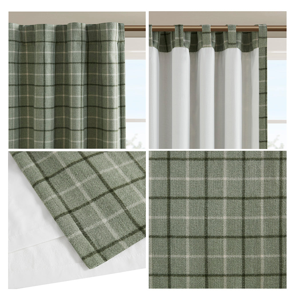 Madison Park Plaid Rod Pocket and Back Tab Curtain Panel with Fleece Lining