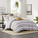Oasis Oversized Chenille Jacquard Striped Comforter Set with Euro Shams and Throw Pillows