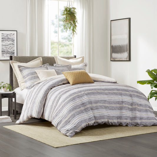 Madison Park Signature Oversized Chenille Jacquard Striped Comforter Set with Euro Shams and Throw Pillows