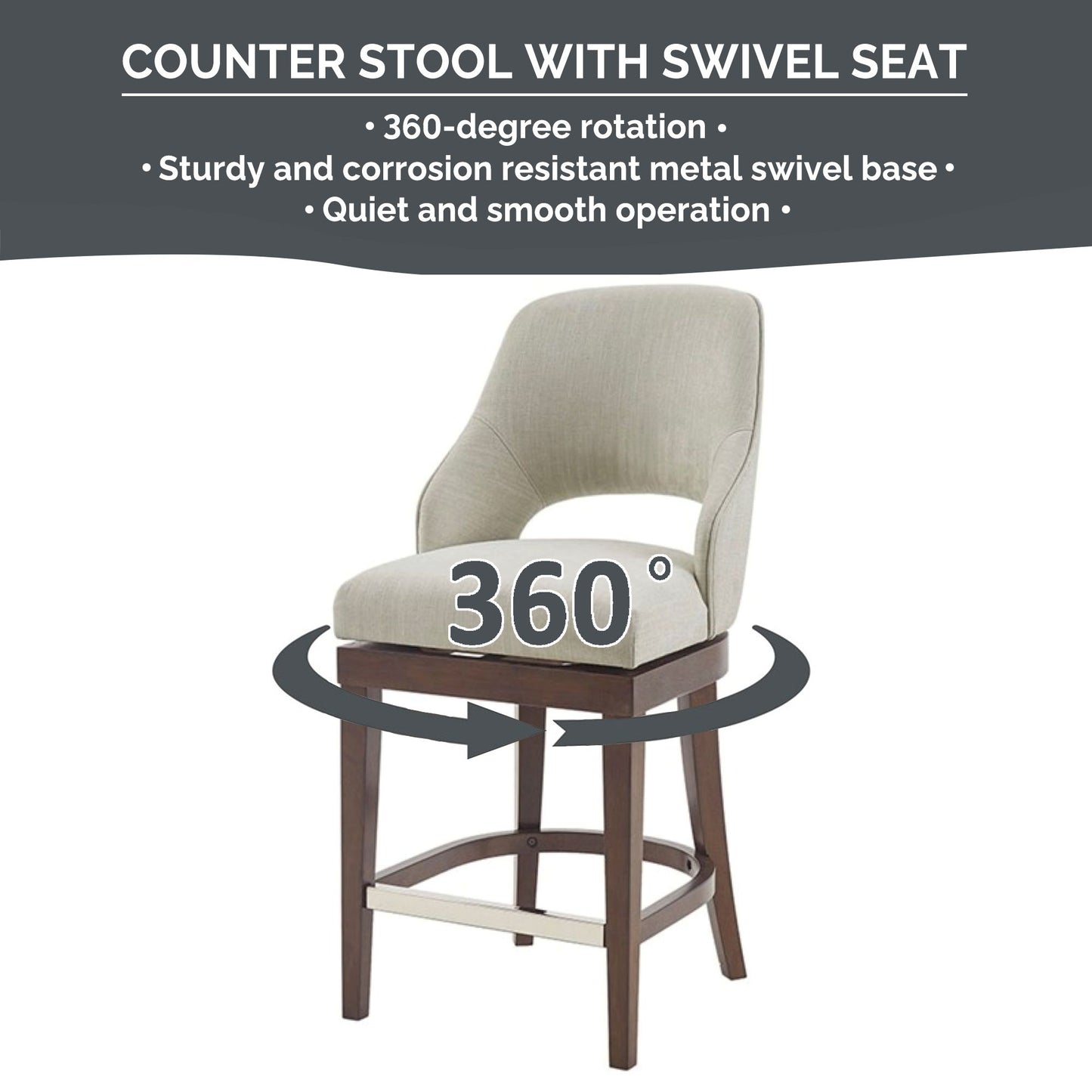Jillian Upholstered Counter Stool with Cutout Back Design and Swivel Seat