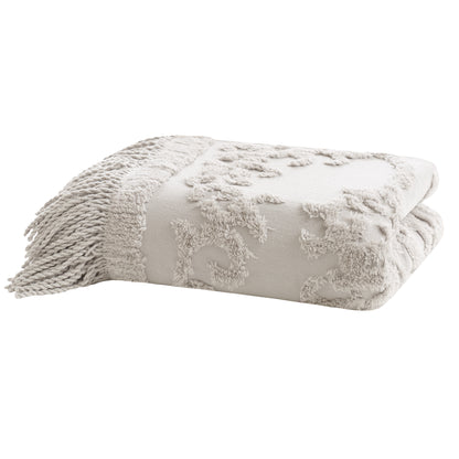 Madison Park 100% Cotton Tufted Chenille Lightweight Throw With Fringe Tassel 50" x 60"