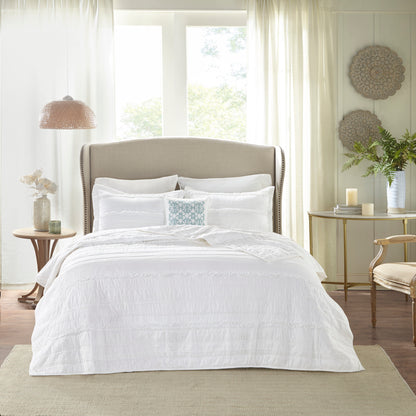 Madison Park 4 Piece Microfiber Reversible Ruffle Quilt Set with Throw Pillow