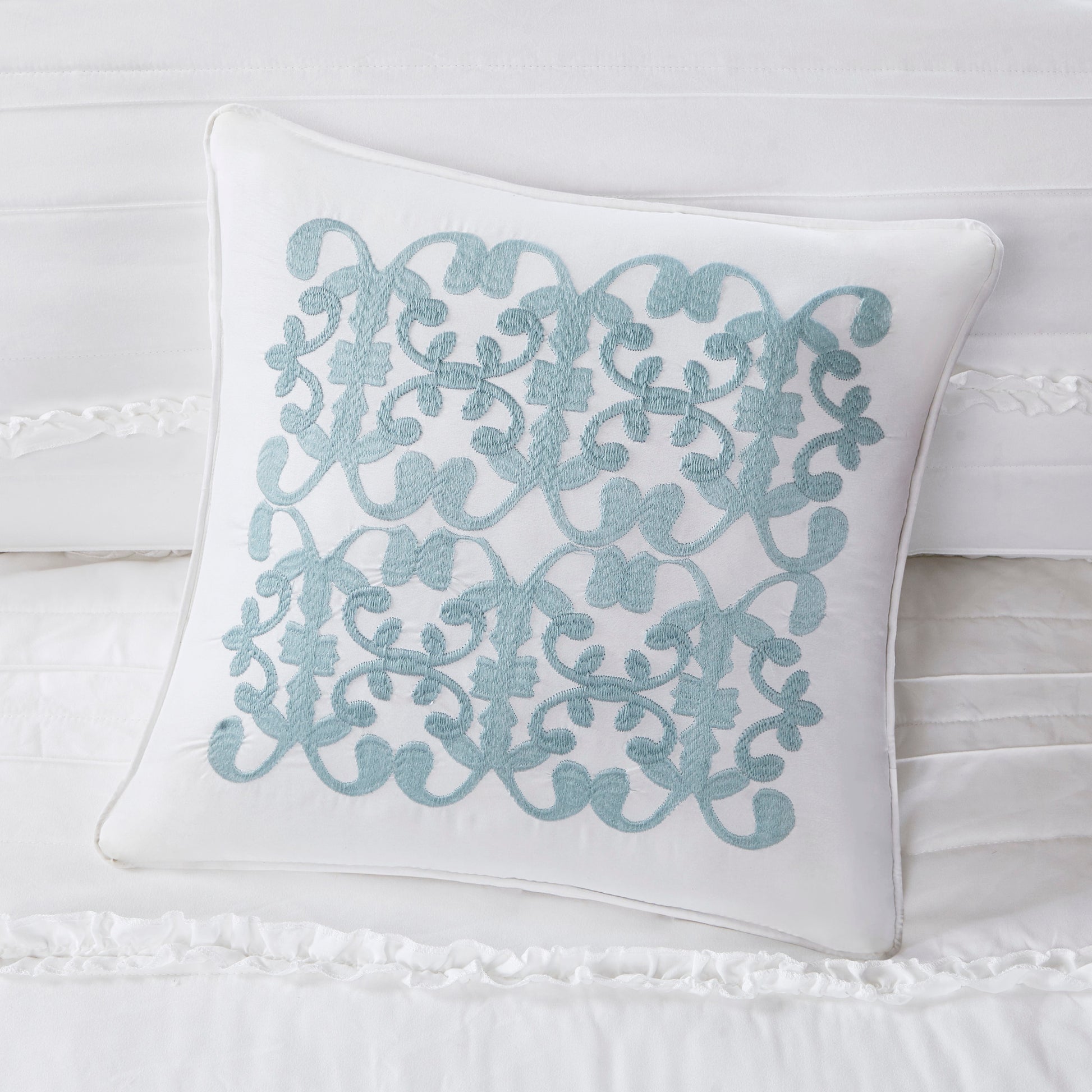Madison Park 4 Piece Microfiber Reversible Ruffle Quilt Set with Throw Pillow