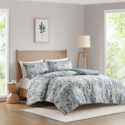 Madison Park 3 Piece Floral Printed Cotton Comforter Set