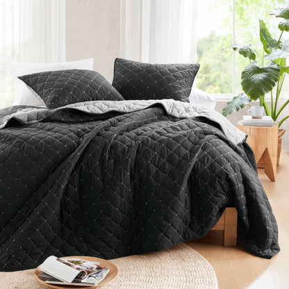 Madison Park 7 Piece Stripe Comforter and Quilt Set