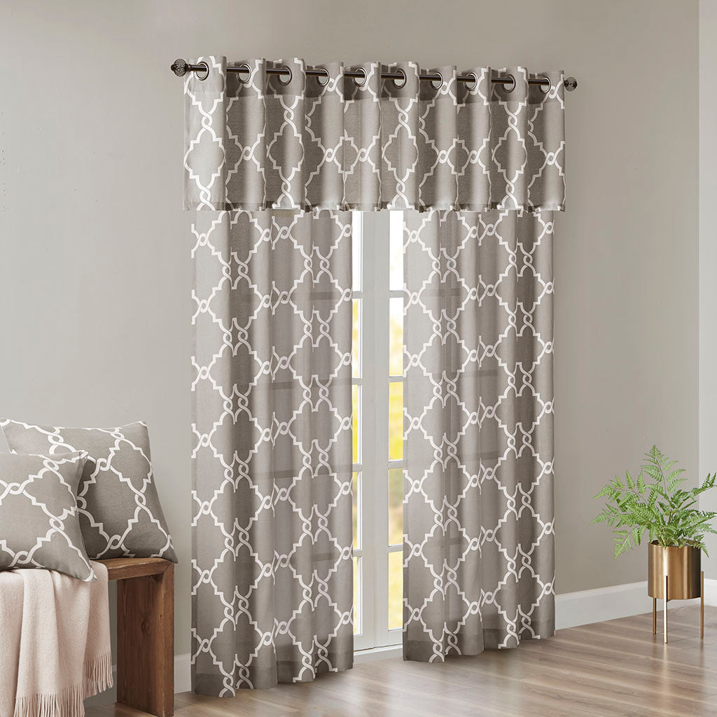 Madison Park Fretwork Print Grommet Top Window Curtain Panel