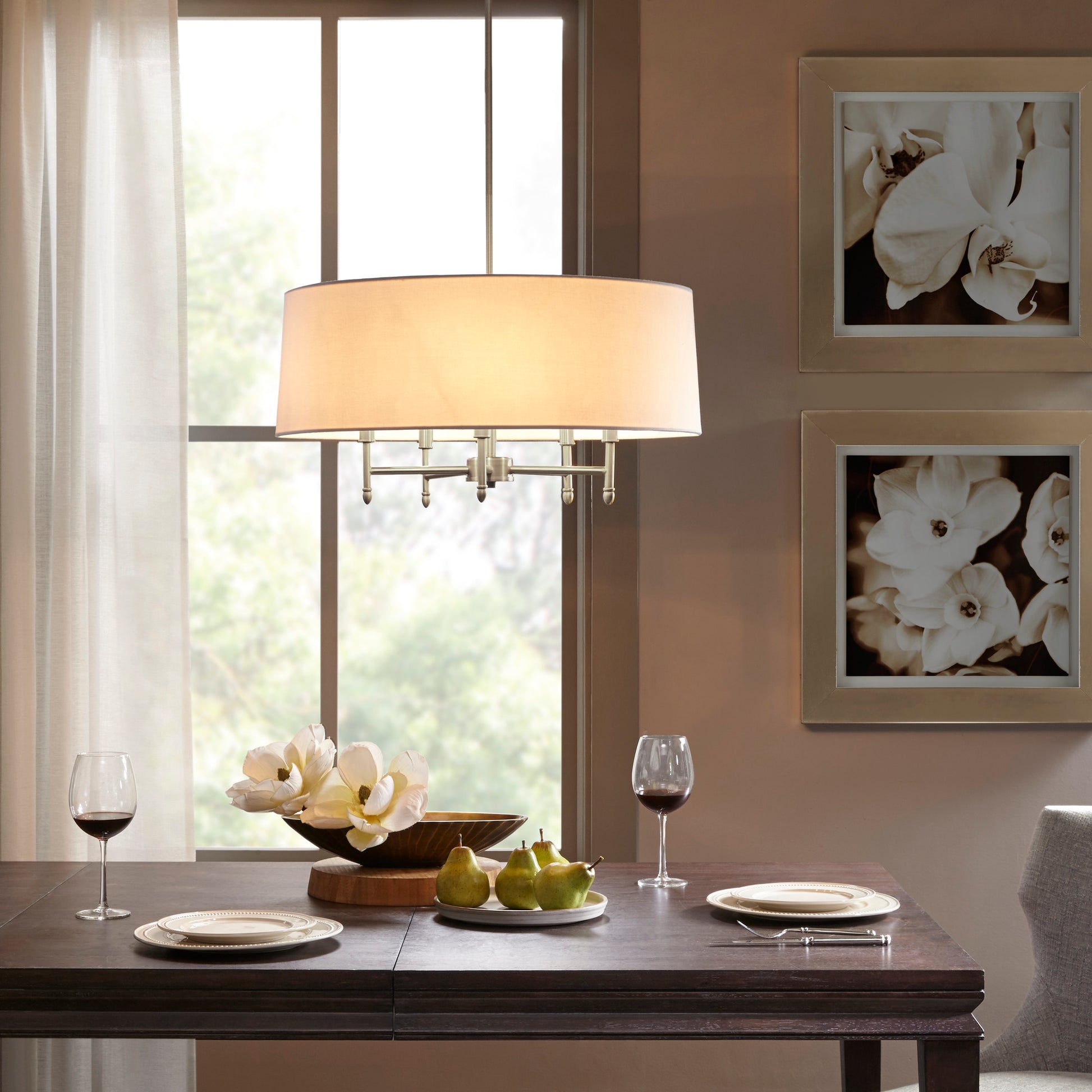 Hampton Hill Presidio 5-Light Dimmable Chandelier with Drum-shaped Fabric Shade & Adjustable Height
