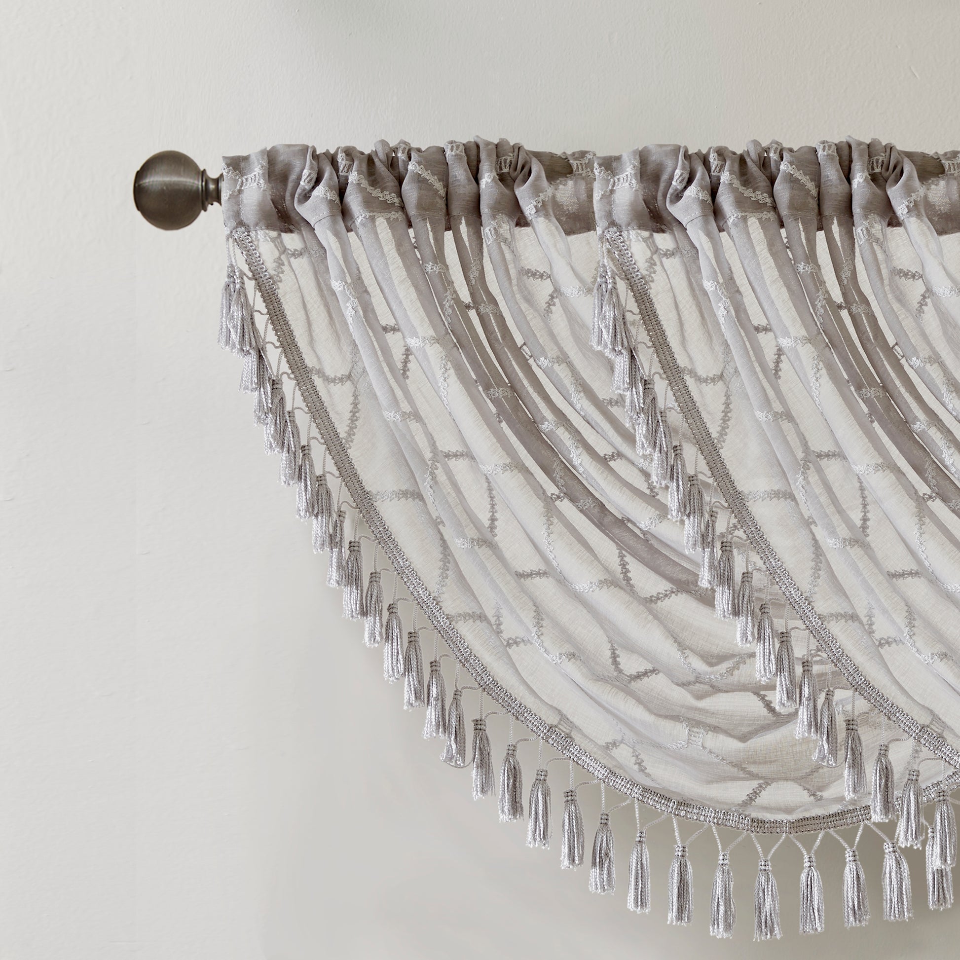 Madison Park Diamond Sheer Embroidered Waterfall Valance