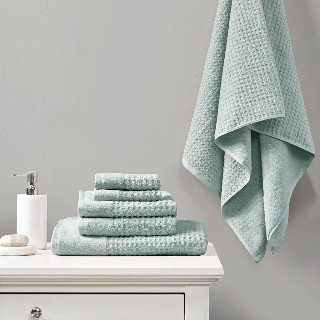 Madison Park Cotton Waffle Jacquard Antimicrobial Bath Towel 6 Piece Set