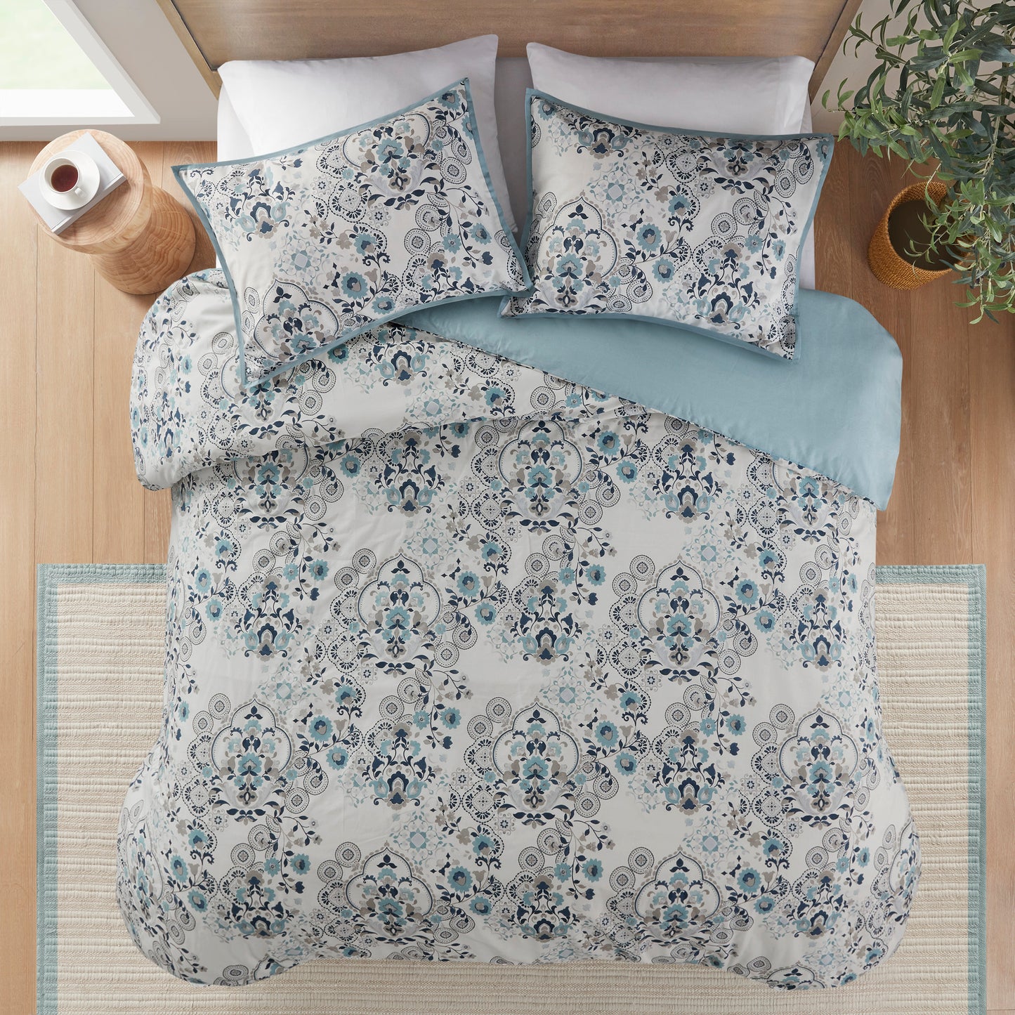 Madison Park 3 Piece Floral Printed Cotton Duvet Cover Set