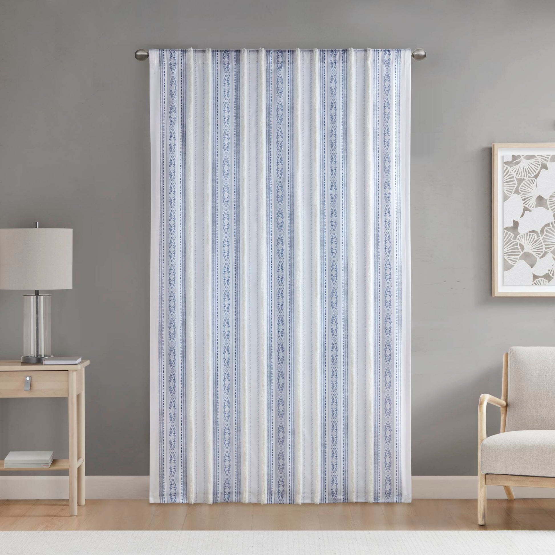 Madison Park Poly Printed Curtain Panel with Tufted Stripe and Lining