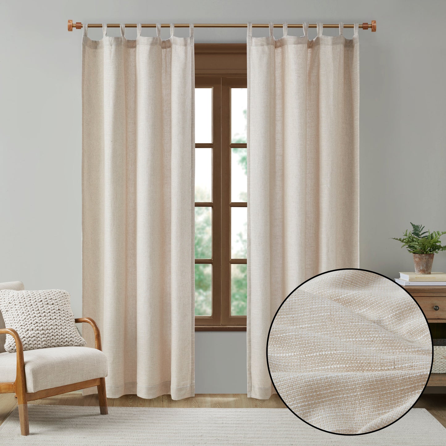 Madison Park Faux Linen Tab Top Fleece Lined Curtain Panel