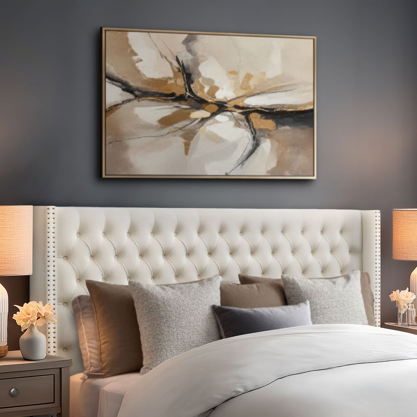 Amelia Upholstered Wingback Headboard with Button Tufting & Nailhead Trim