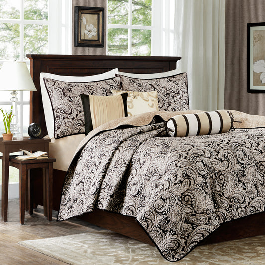 Madison Park 6 Piece Jacquard Quilt Set with Throw Pillows