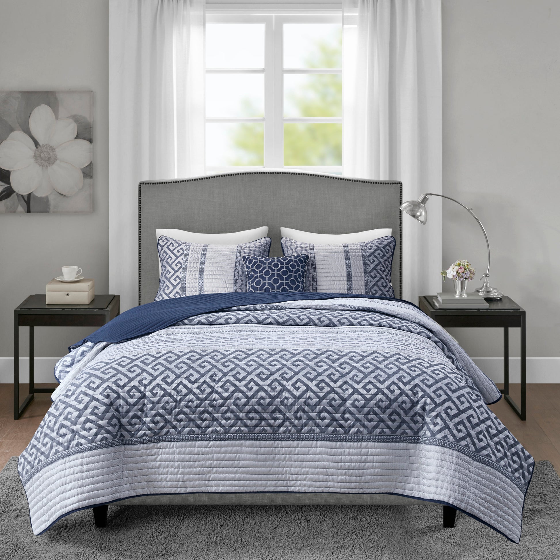 Madison Park 4 Piece Jacquard Quilt Set with Throw Pillow