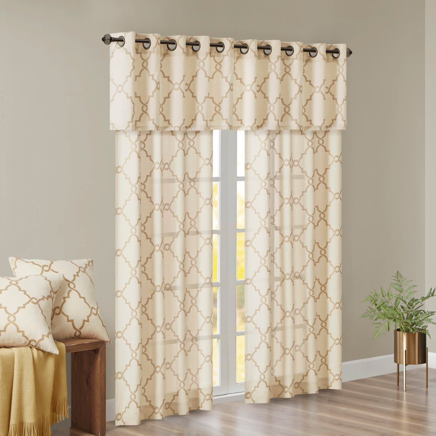 Madison Park Fretwork Print Grommet Top Window Valance