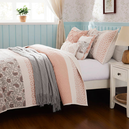 Madison Park 6 Piece Cotton Percale Quilt Set with Throw Pillows