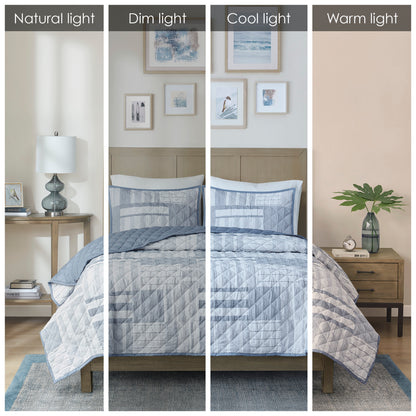 Madison Park 3 Piece Jacquard Patchwork Quilt Set