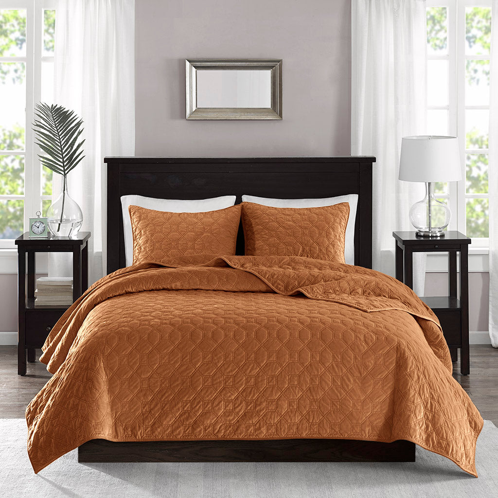 Madison Park 3 Piece Velvet Quilt Set