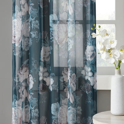 Madison Park Printed Floral Rod Pocket and Back Tab Voile Sheer Curtain