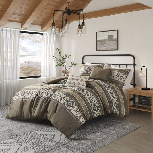 Madison Park 5 Piece Stripe Herringbone Comforter Set with Throw Pillows