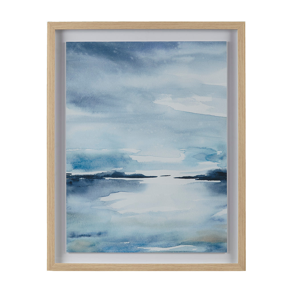 Madison Park Framed Glass and Single Matted Abstract Landscape Coastal Wall Art