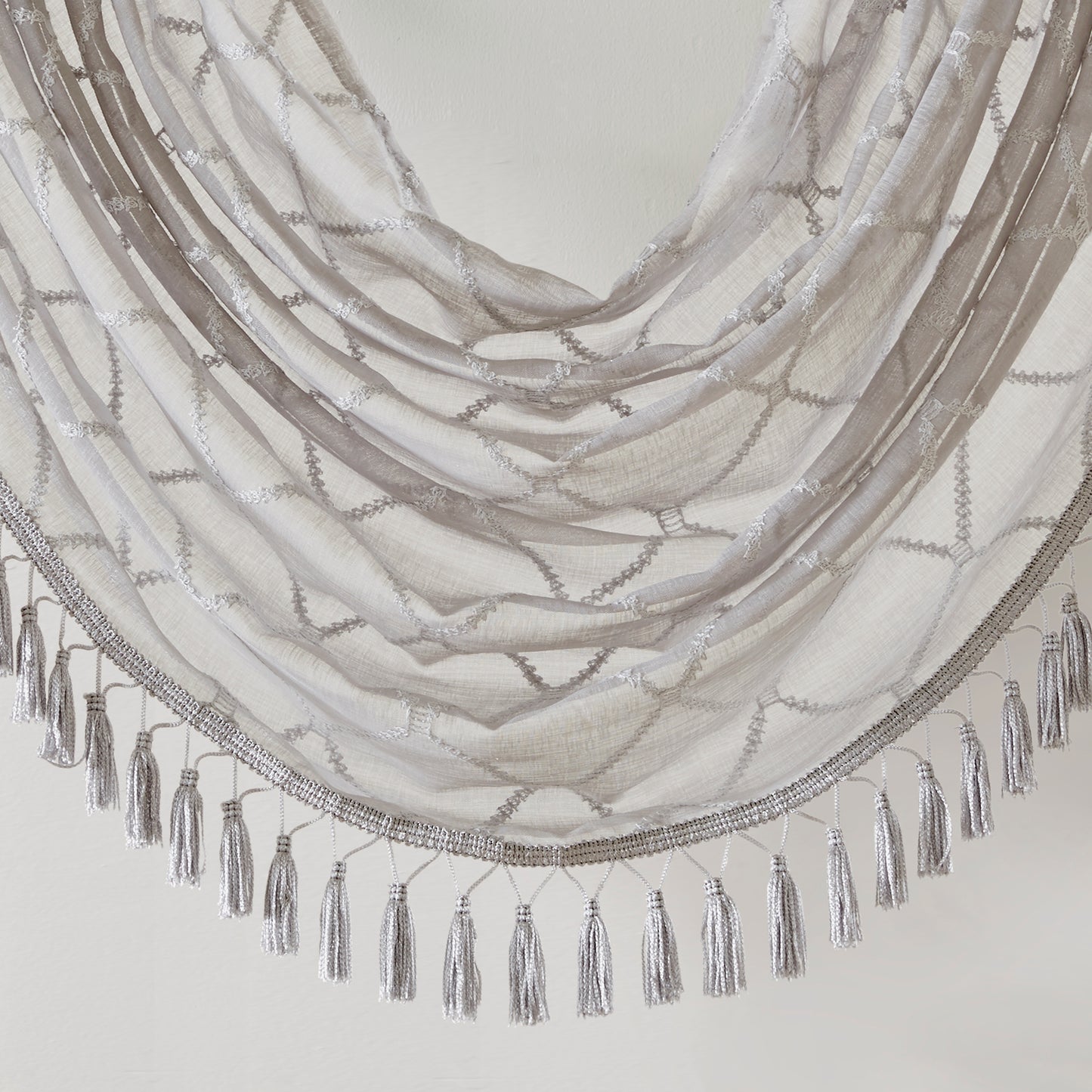 Madison Park Diamond Sheer Embroidered Waterfall Valance