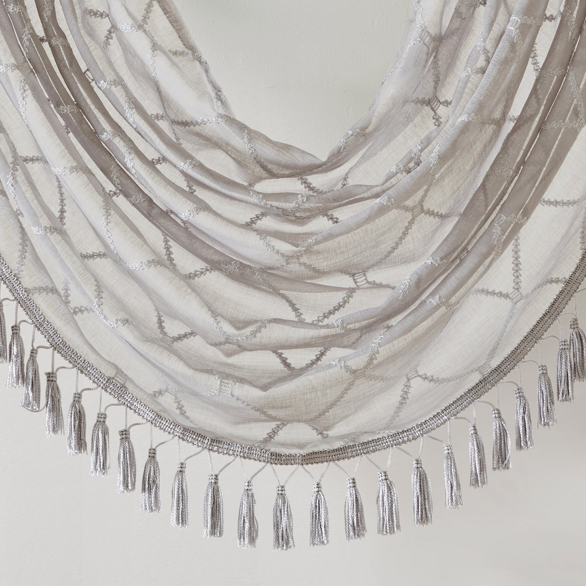 Madison Park Diamond Sheer Embroidered Waterfall Valance