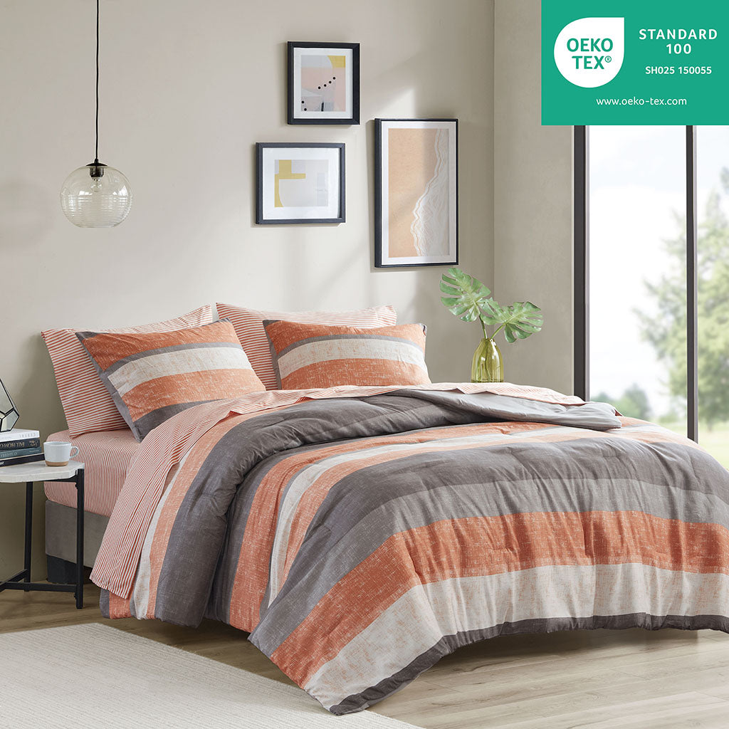 Madison Park Essentials Stripe Comforter Set with Bed Sheets