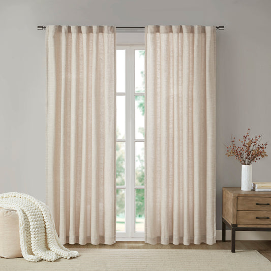 Madison Park Faux Linen Rod Pocket and Back Tab Fleece Lined Curtain Panel