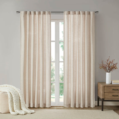 Madison Park Faux Linen Rod Pocket and Back Tab Fleece Lined Curtain Panel