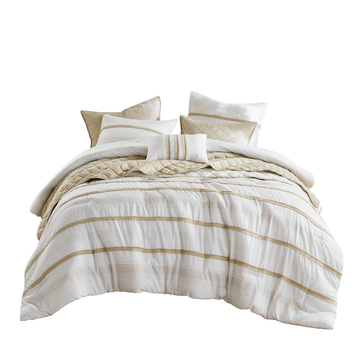 Madison Park 7 Piece Stripe Comforter and Quilt Set