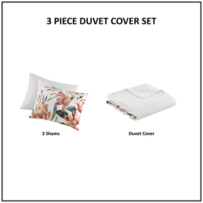 Madison Park 3 Piece Floral Cotton Duvet Cover Set