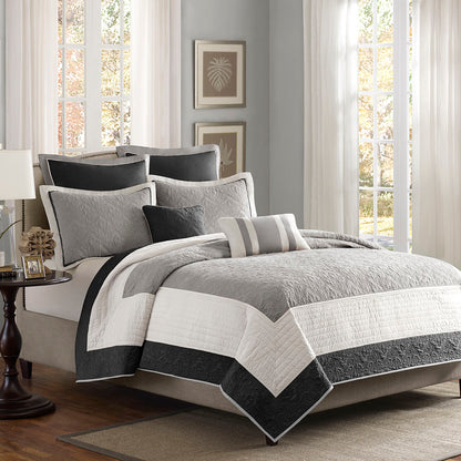 Madison Park 7 Piece Quilt Set with Euro Shams and Throw Pillows