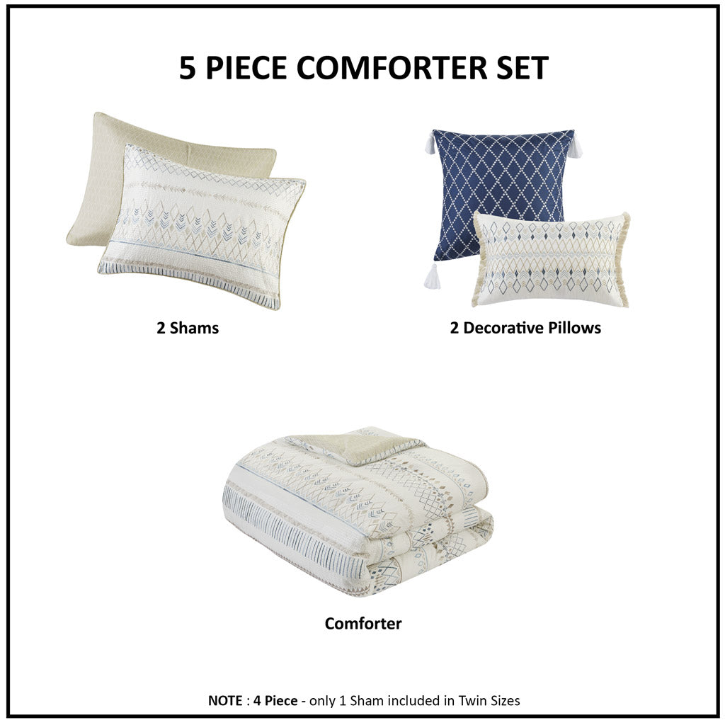 Madison Park 5 Piece Printed Seersucker Comforter Set with Throw Pillows